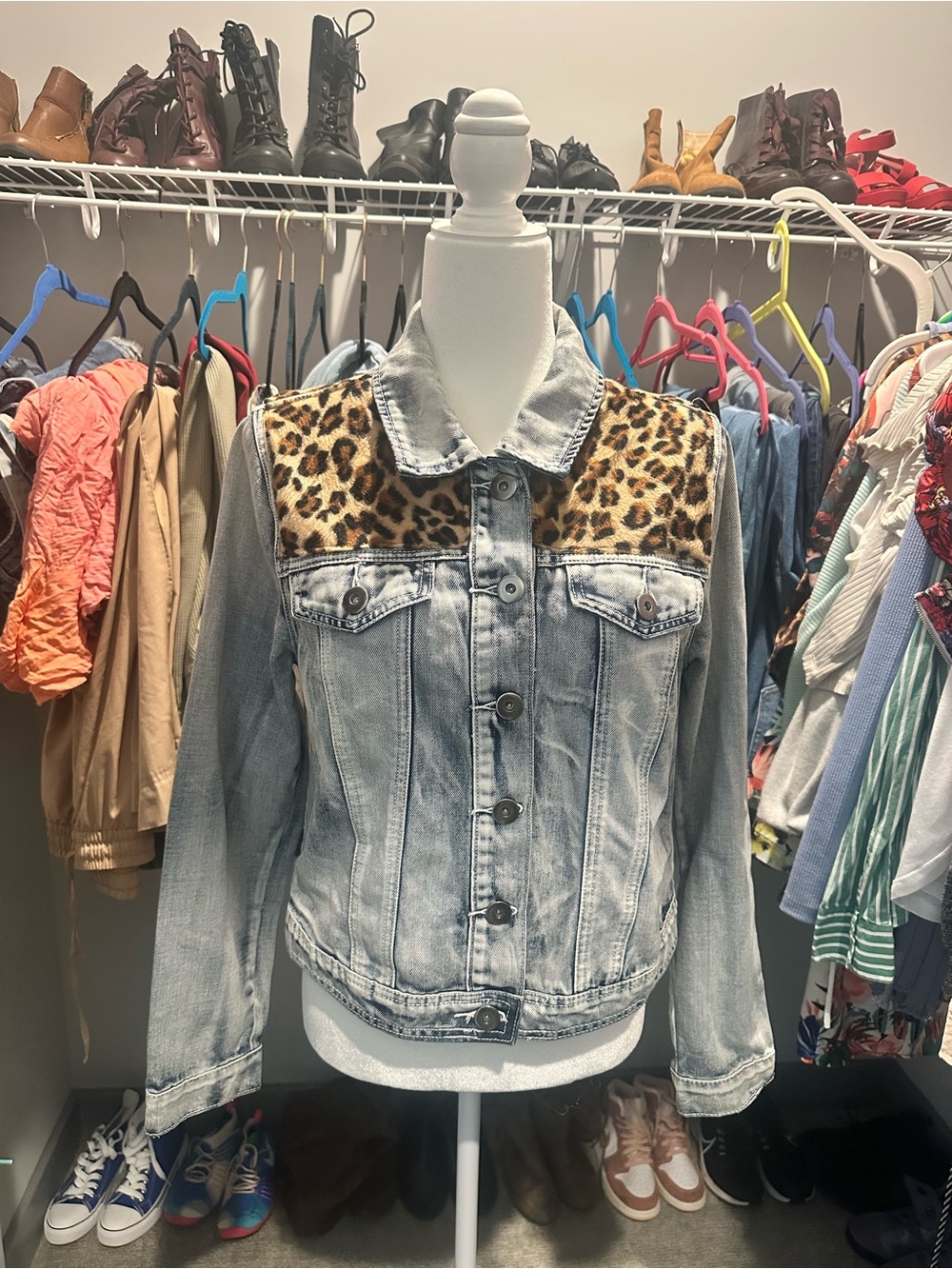 Forever 21+ Leopard Print Denim Jacket Light Wash Plus Size